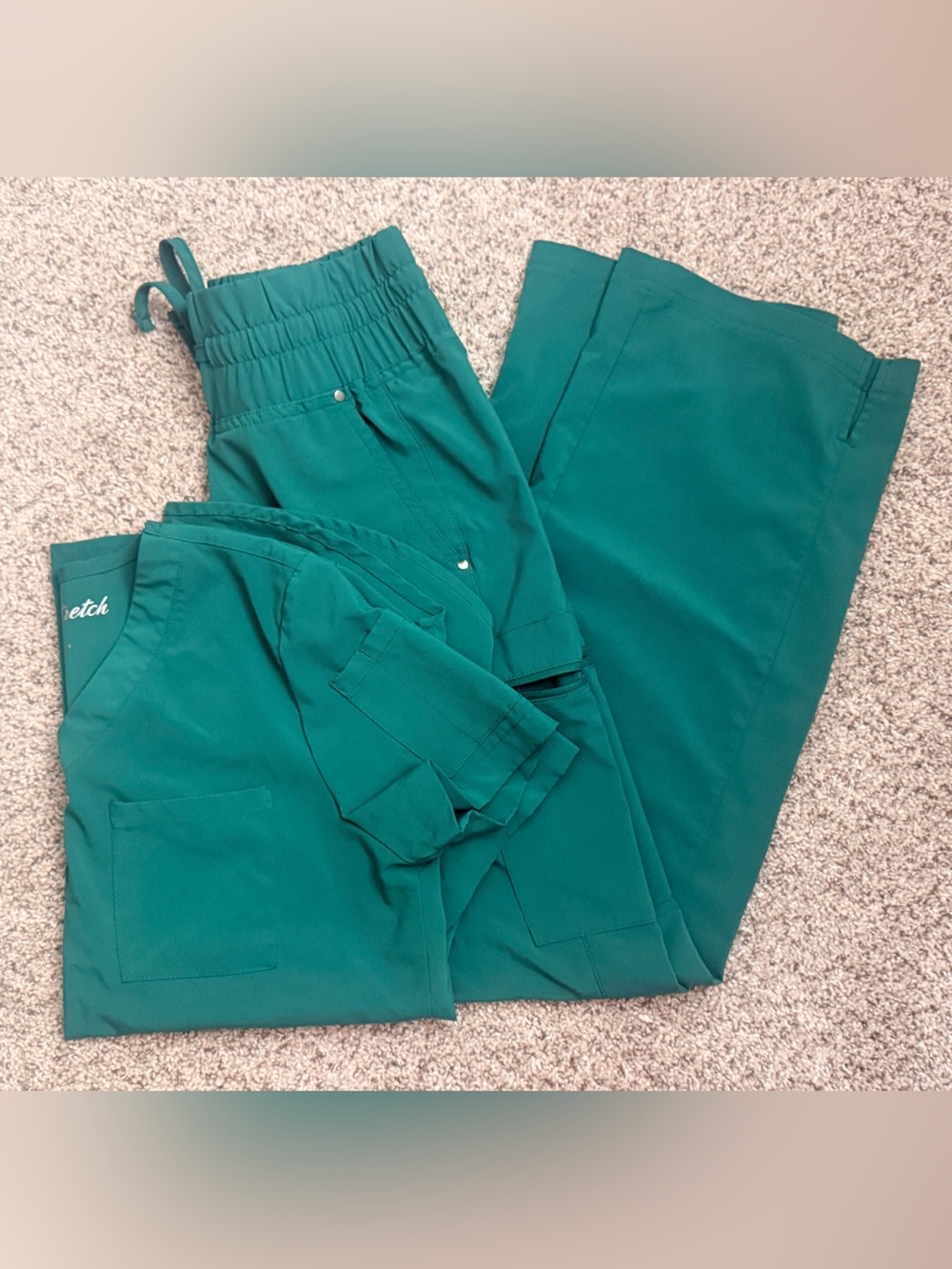 XS Easy Stretch Butter Soft Teal Scrub Set - top and bottom